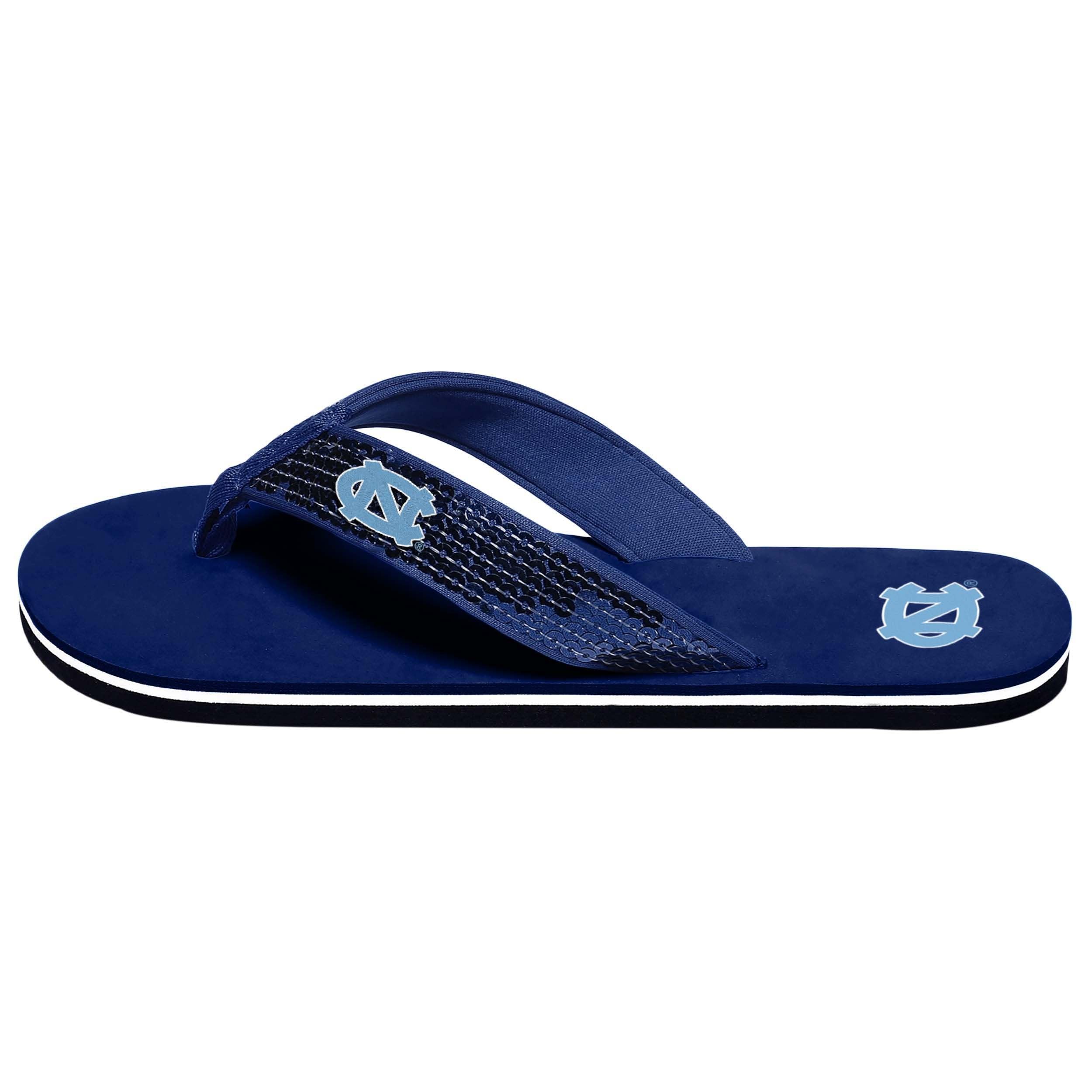 FOCO North Carolina Tar Heels NCAA Womens Sequin Flip Flops - L