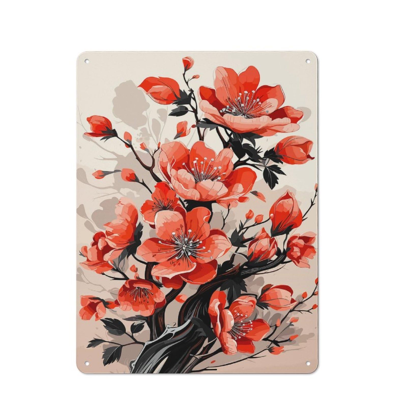 Junmoney Red Flowers 3 Country Farmhouse Metal Sign 40X30cm, Farmhouse Wall Decor For Dining Room, Cafe, Entryway Or Family Room