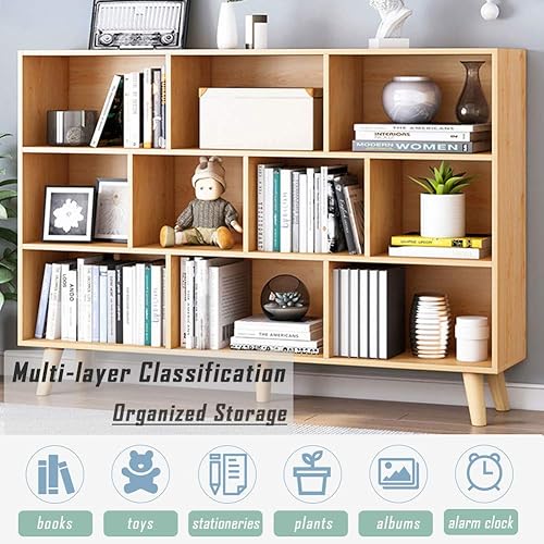 Miniatura 167 de IOTXY - Estantería baja, organizador de madera, 3 niveles con base, estantería horizontal, 10 cubos, color blanco cálido Blanco cálido,Azul