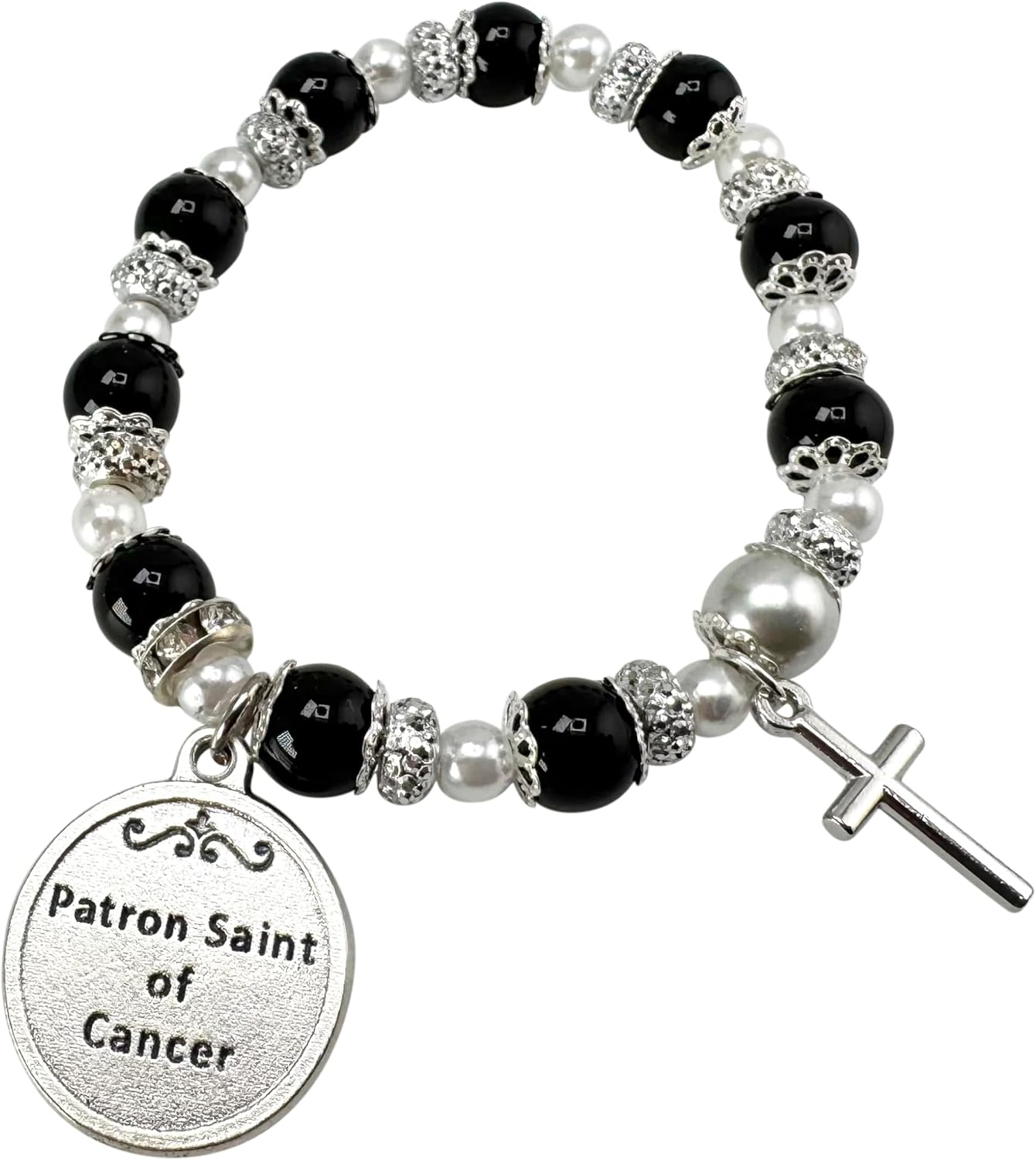 St Peregrine Bracelet Set Italian Metal Charm and Glass Bead Stretch Jewelry Accessory with Patron Saint of Cancer Holy Prayer Card - Image 3