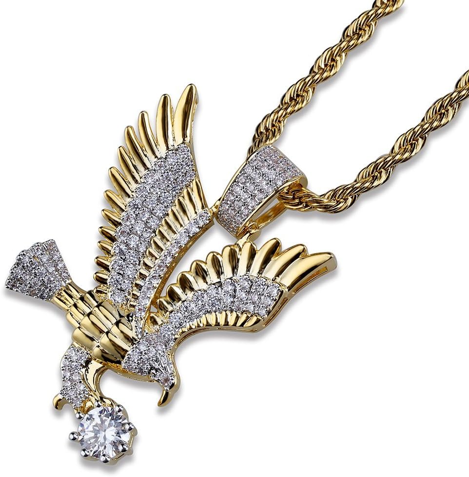 TOPGRILLZ Goat Chain Gold Necklace for Men Eagle Chain Rope Iced out Cubic Zirconia 14K Gold Plated Stainless Steel Necklace 24" Birthday Gifts