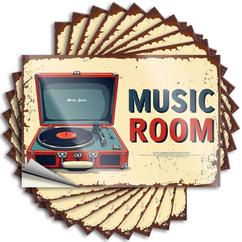 Fzfn Men's Colour Tattoo Outside Decorations For Porch Easy Apply | Vintage Record Player In Suitcase With Music Room Text. Core Hat Peel And Stick(8X12cm)