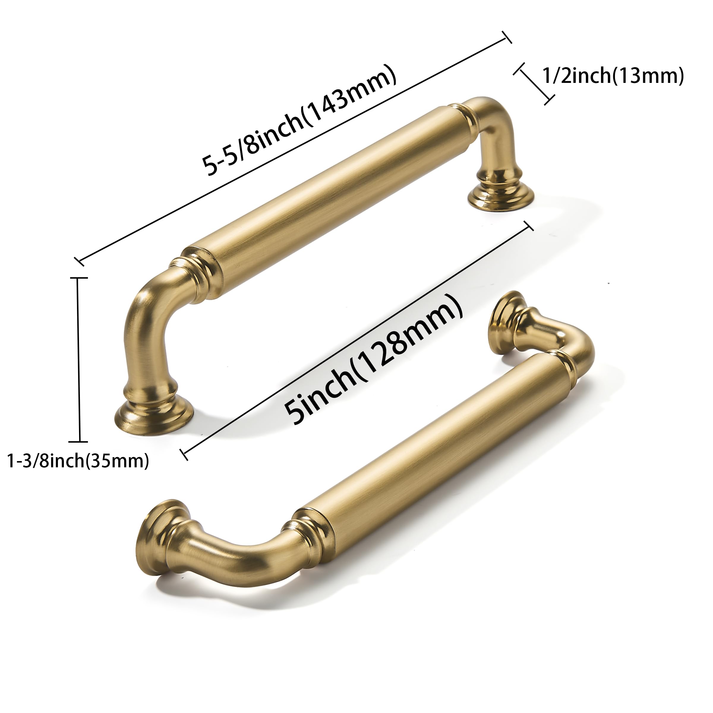 khtumeware 10-Pack Champagne Bronze Heavy-Duty Solid Cabinet Pulls, 5 Inch (128mm) Hole Center, Satin Brass Drawer Pulls, Cabinet Hardware, Suitable for Kitchen Cabinets, Bathrooms and Dressers - 3
