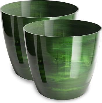 Flower Pot Shiny Plastic Planter Decorative Pot for Large and Small Plants Set of 2 Flower Pot Flower Pot Herb Pot Green Diameter 18 cm