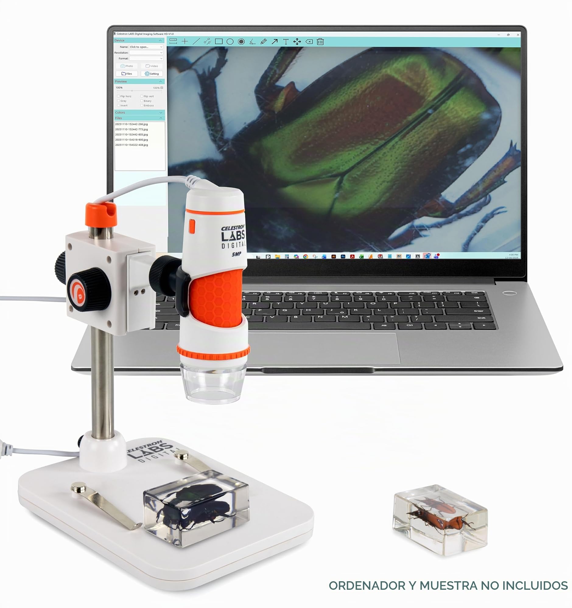 Celestron 44308 Handheld Digital Microscope Pro: 20x-200x aumentos, Gris/Blanco