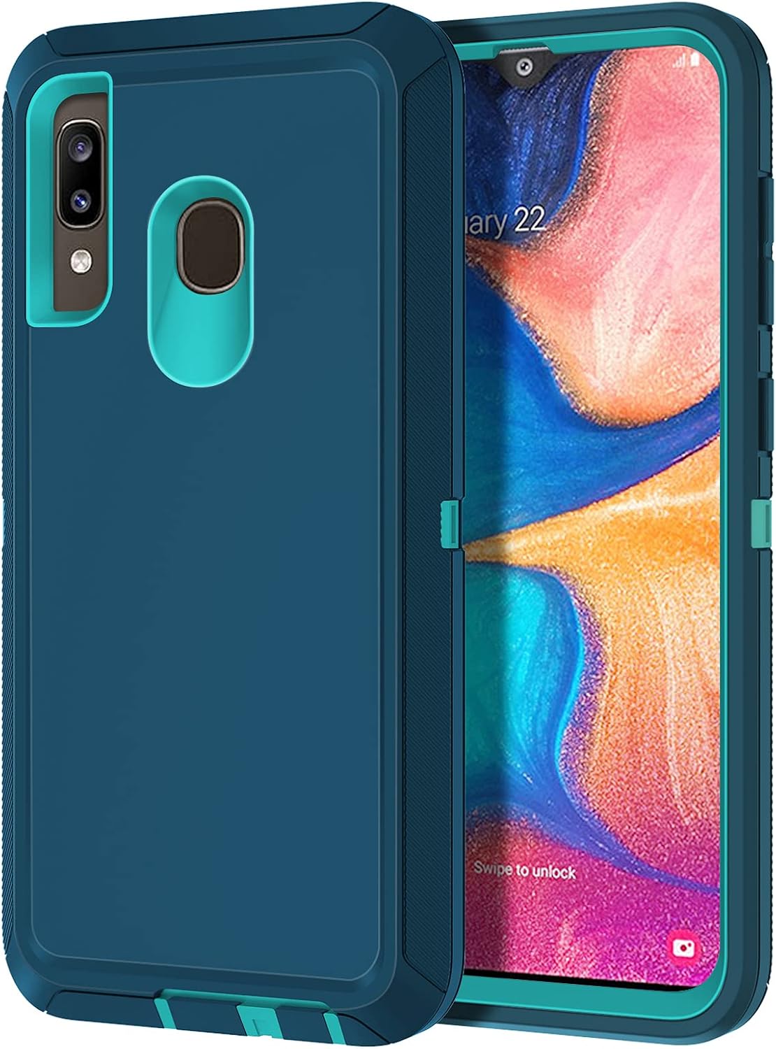 I-HONVA Galaxy A30/A20 Case, Shockproof 3-in-1 Full Body Protection, Rugged Heavy Duty Durable Cover, Turquoise