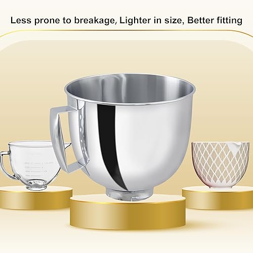 Miniatura 5 de IAGREEA Tazón de acero inoxidable para mezclador KitchenAid de 4.5 a 5 cuartos de galón, con mango de alta calidad 304, mezcladores de repuesto,