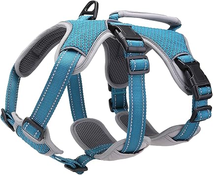 Multi-Use Support Dog Harness, Escape Proof No Pull Reflective Adjustable Vest with Durable Handle, Dog Walking Harness for Big/Active Dogs Blue, M