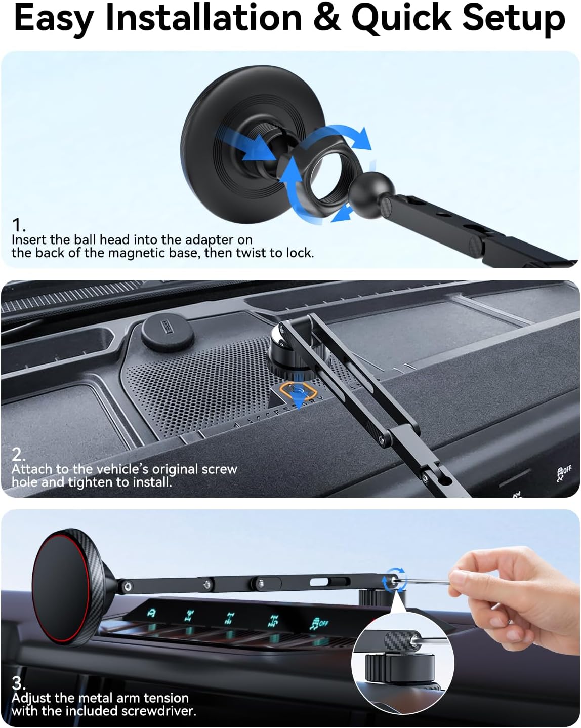 Magnetic Phone Mount for Ford Bronco 2021-2026 2/4 Door, 360° Adjustable Aluminum Alloy Phone Dash Holder, Easy OEM Screw Installation Compatible with MagSafe iPhone 12-17