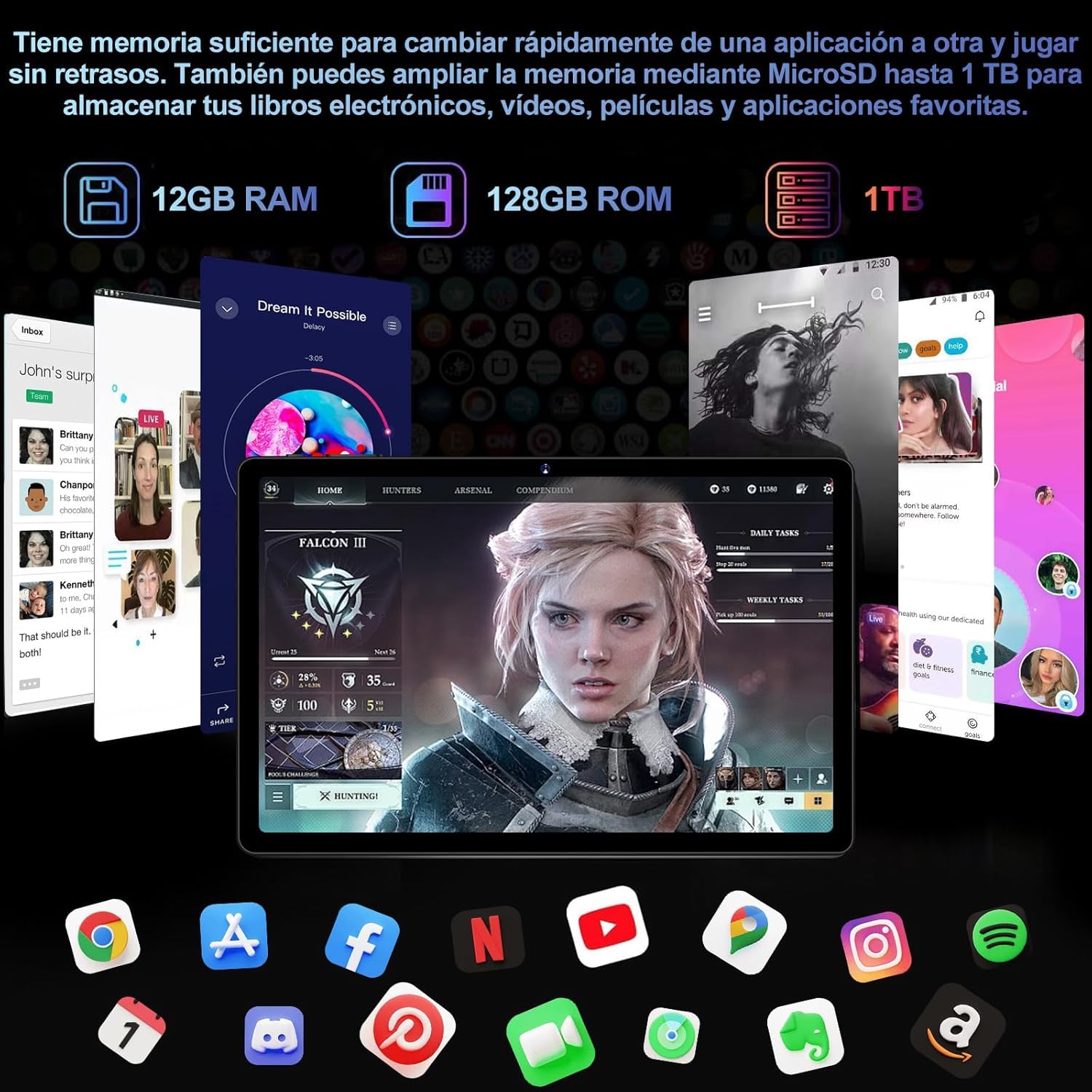GOODTEL Tablet 10 Pollici | Android 13 | 12GB RAM 128GB ROM(1TB TF) | Octa-Core | WiFi 5G | GPS | FHD | Bluetooth5.0 | 8MP+5MP | Tipo C | OTG | Cast | Tablet PC con Custodia, Tastiera e Mouse - Grigio