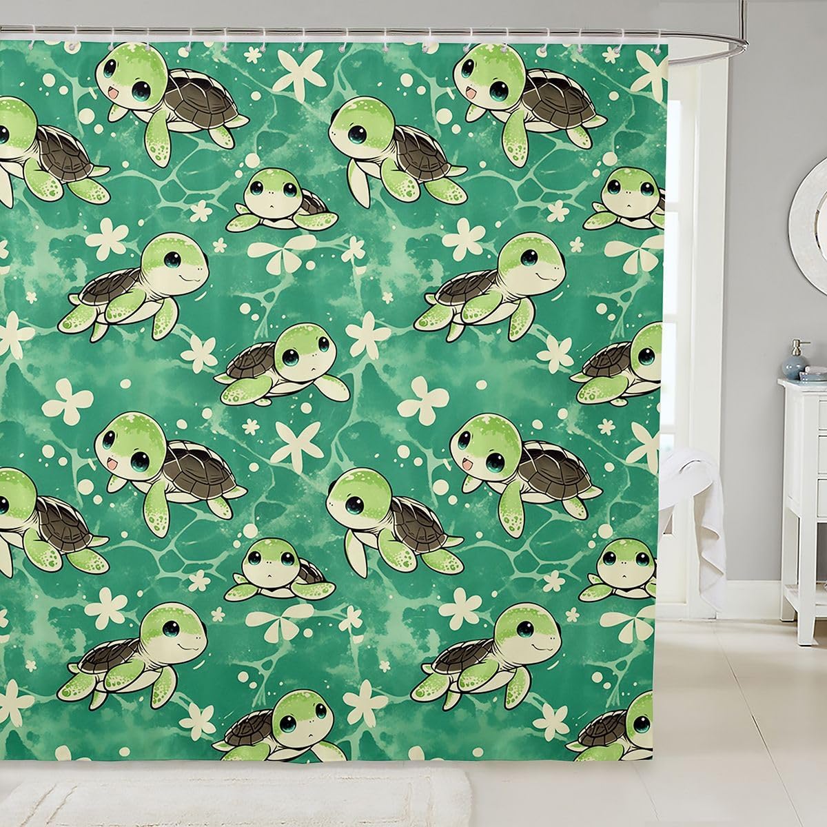 Erosebridal Sea Turtle Shower Curtain 72" Wx72 L Cute Sea Turtles Waterproof Bathroom Accessories Cartoon Wild Florals Animals Bath Curtain for Bathroom Showers Funny Green Farmhouse