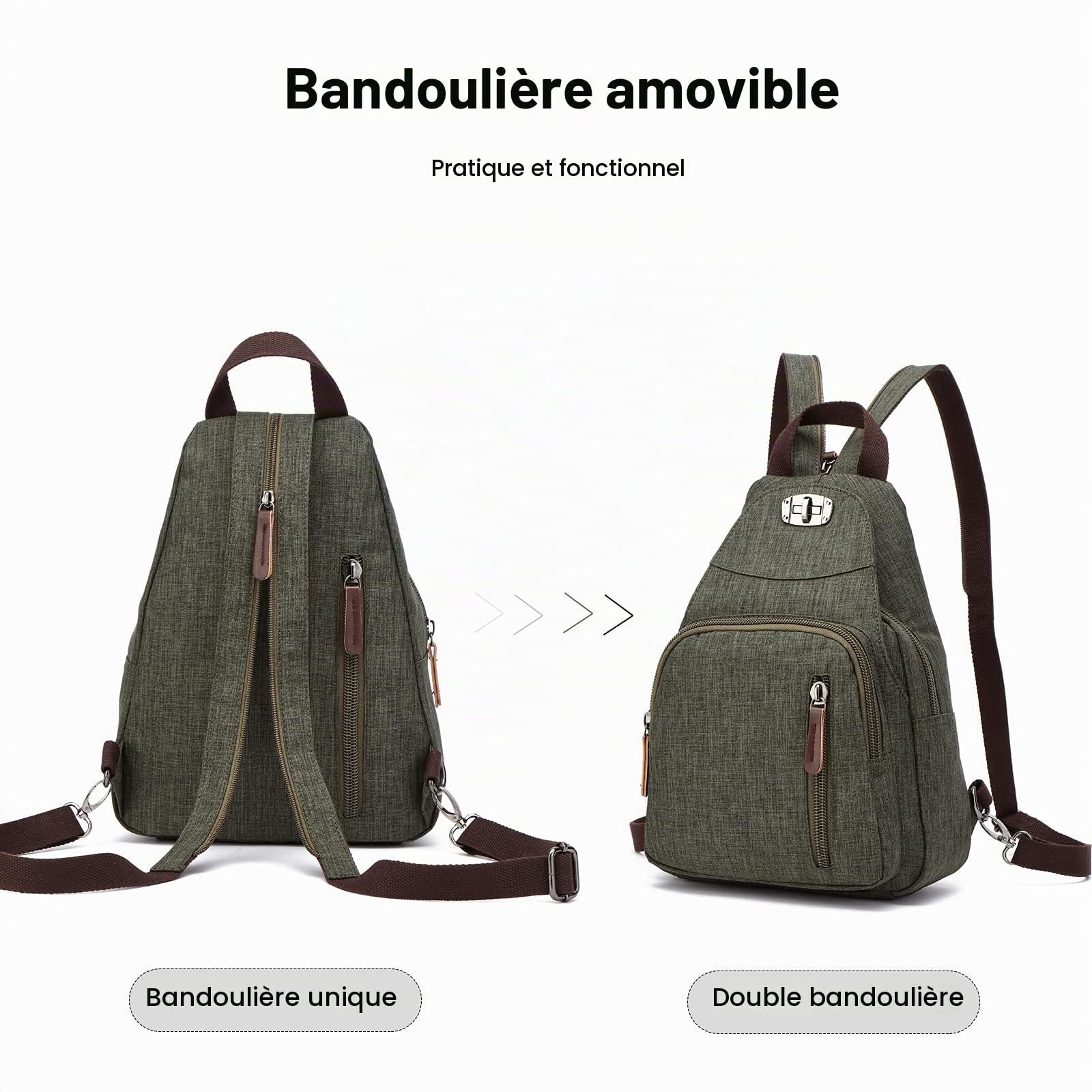 FANDARE Rétro Sac de Poitrine Petit Sac À Dos Bandoulière Sling Bag Sac Bandoulière Sac d'Epaule Sac d'école Sacoche pour Homme Femme Commuer Université École Voyage Daypacks Durable Polyester Verte