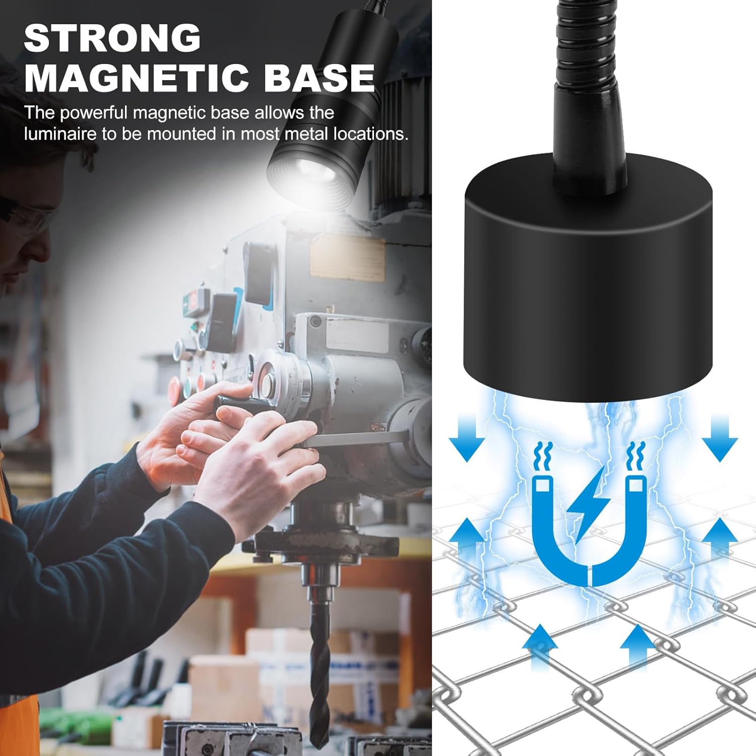 12W Magnetic Base LED Work Lamp With Adjustable Focus and Flexible Gooseneck - Task Light for Sewing Machine, Work Bench, Lathe, Bandsaw, Industrial Use