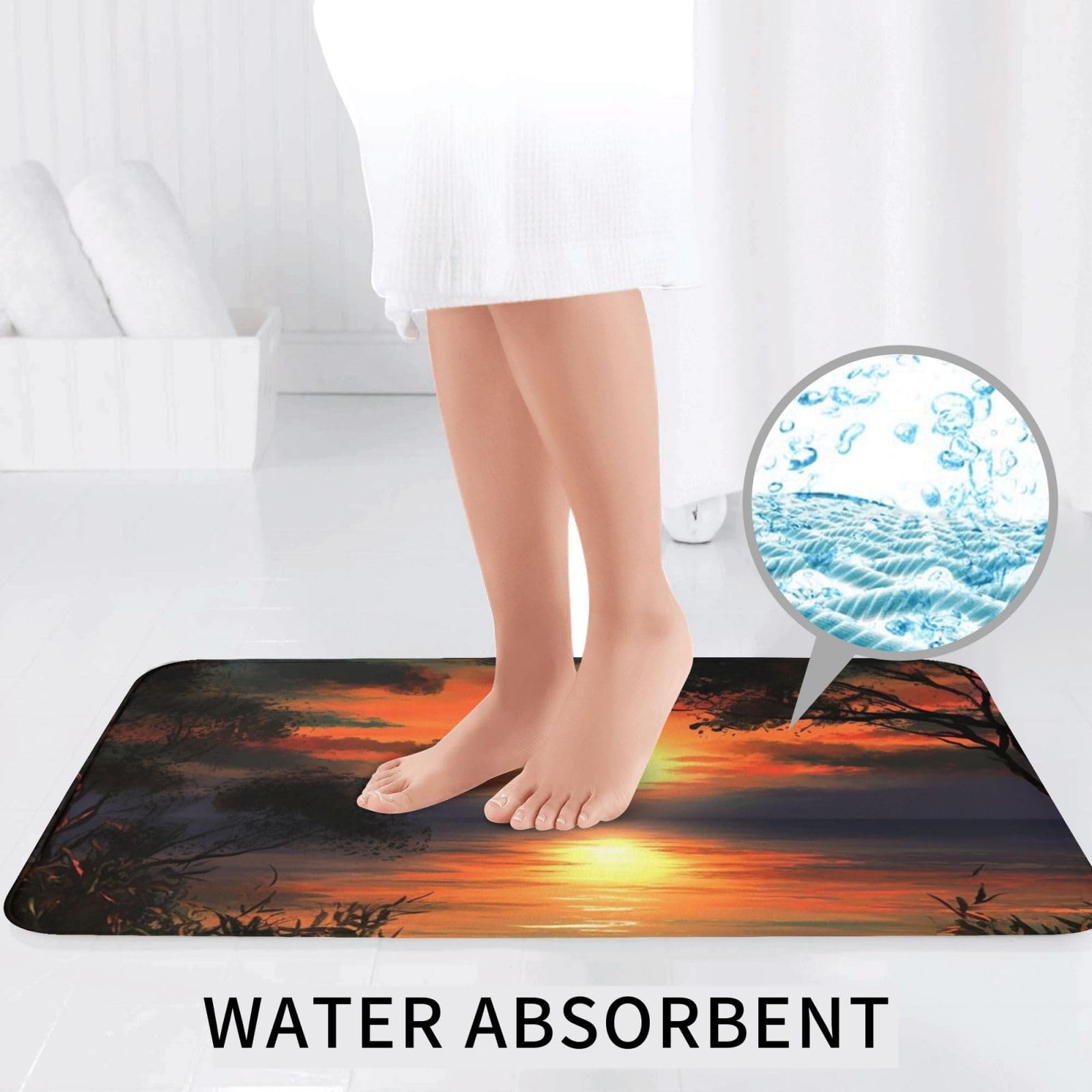 Set di 3 tappetini da bagno con disegno di tramonto in flanella morbida antiscivolo con coperchio per la decorazione della casa