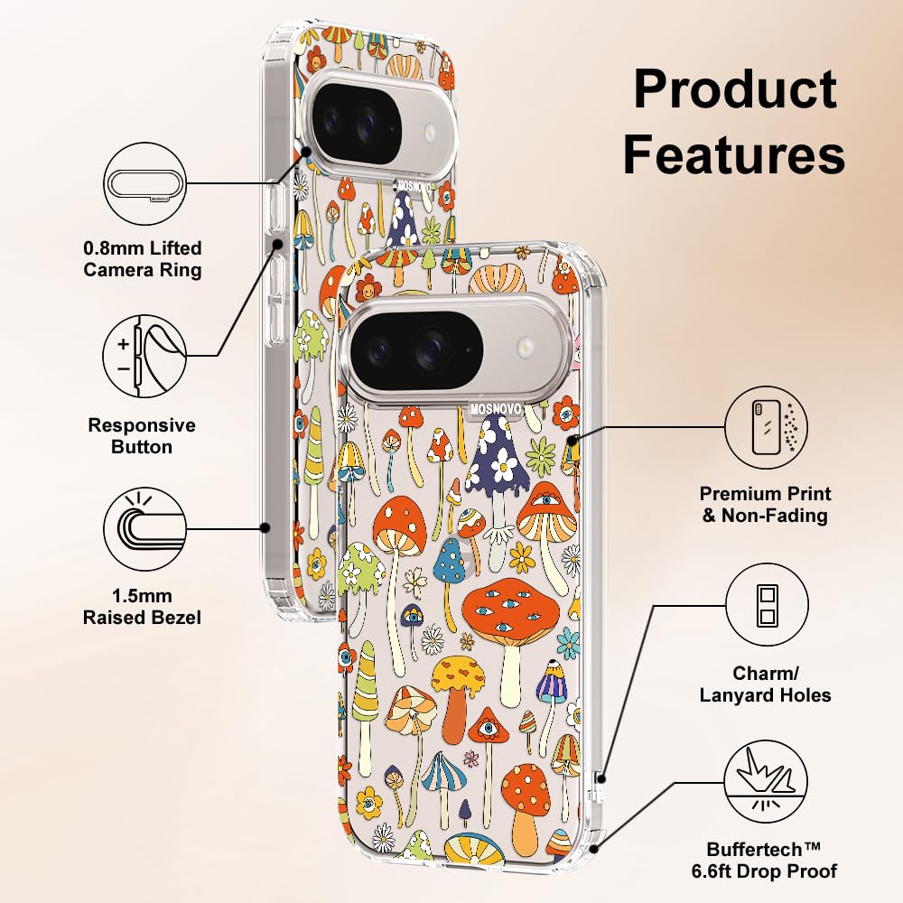 MOSNOVO Case for Google Pixel 10 & Pixel 10 Pro, [Buffertech 6.6ft Military-Grade Drop Protection] [Anti Peel Off Tech] Clear TPU Bumper Phone Case Cover Design - Cute Cherry — view 128