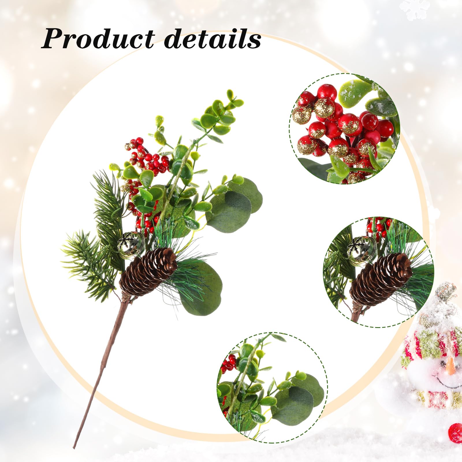 Syhood Lot de 12 pics de Noël artificiels de 30,5 cm avec branches de baies, houx, pommes de pin pour travaux manuels de Noël, décoration de vacances d'hiver