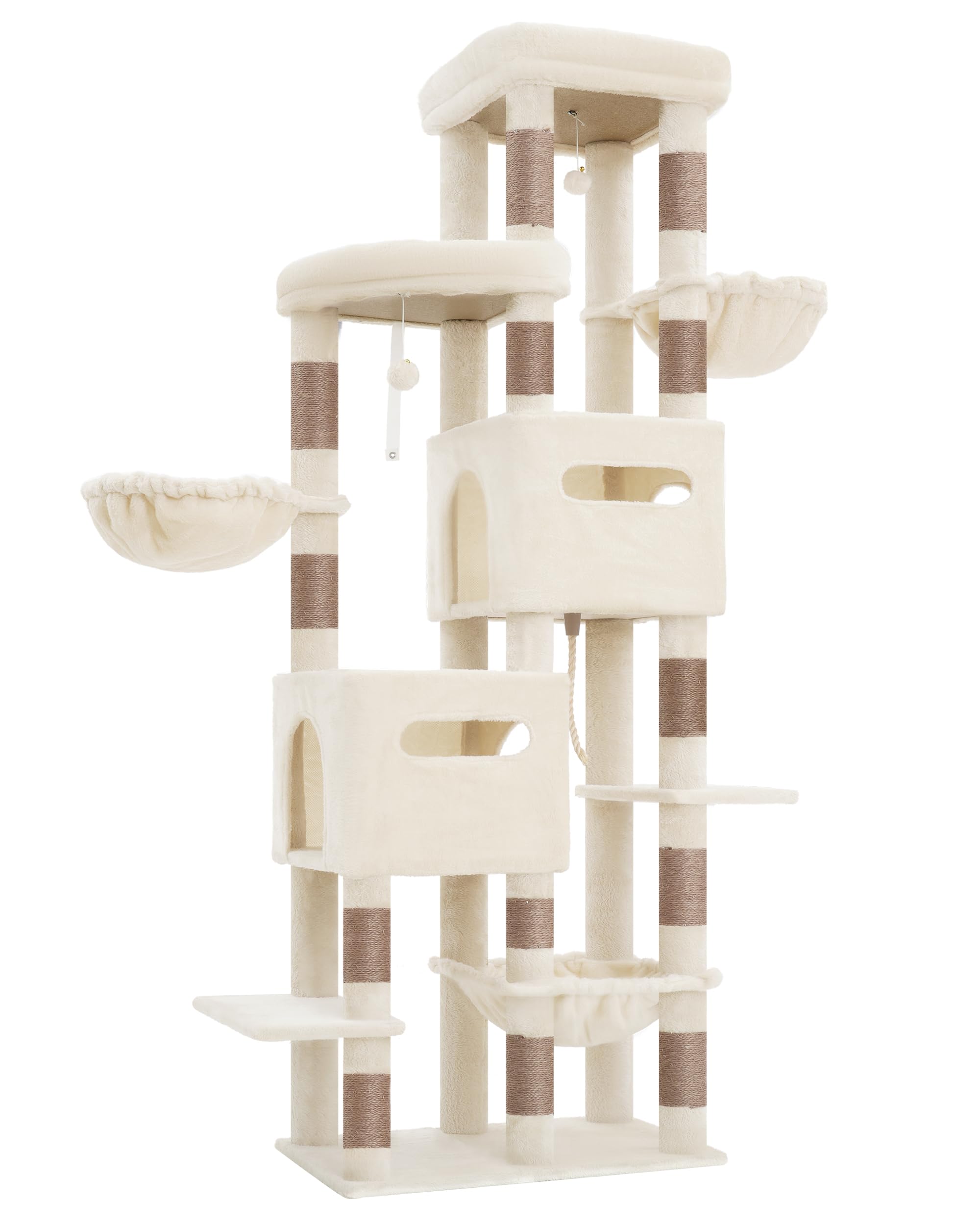 Heybly Árbol Rascador para Gatos Grandes, 190 cm Rascador para Gatos XXL, Torre Alta y Espaciosa con Amplia Plataforma Superior, Base Estable, 2 Casitas, Hamaca y Postes de Sisal, Beige HCT062MJ