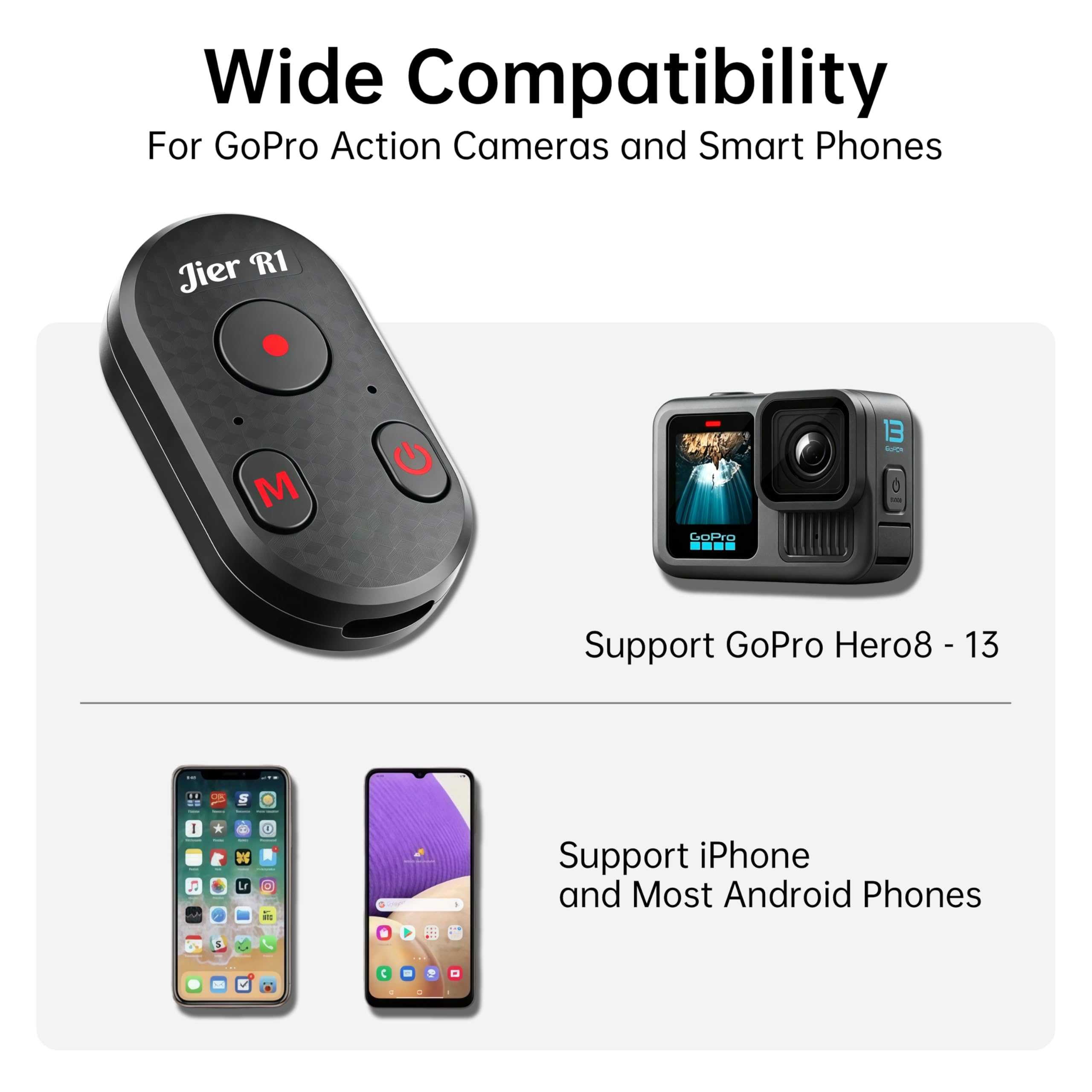 Jier Mando a distancia inalámbrico Bluetooth tipo C: compatible con iPhone, Android y GoPro. Fácil operación, batería de larga duración, ultraportátil, compatible con iPad/iPod/Tablet, ideal para