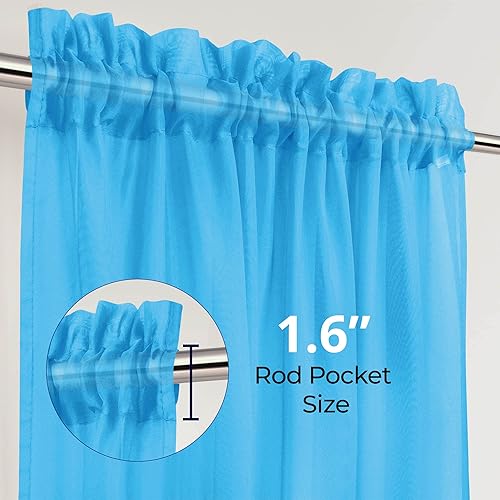 Miniatura 2 de Utopia Bedding Juego de 2 paneles de cortinas traslúcidas color aguamarina con bolsillo para barra 54 pulgadas de ancho x 63 pulgadas de largo