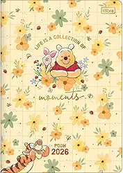 Tilibra - Planner Grampeado 17,8 x 25,4 cm Pooh 90 G 2026 - Amarela com Flores - Moments