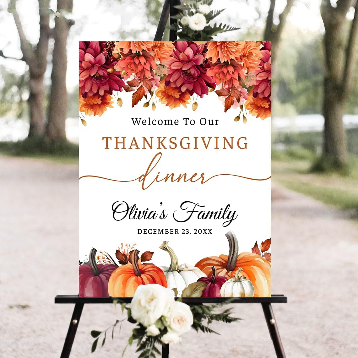 Personalized Thanksgiving Dinner Welcome Sign, Fall Decor, Thanksgiving Potluck Dinner Yard Sign, Custom Thanksgiving Welcome Sign Pumpkin, Thanksgiving Dinner Little Turkey Party Decor #16