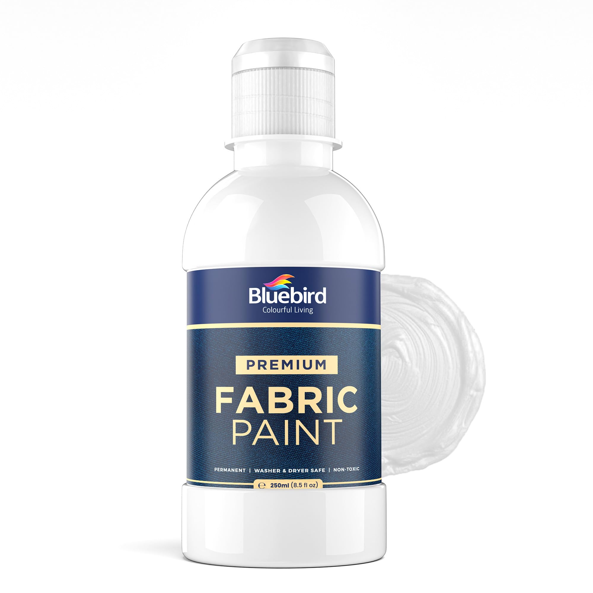 BLUEBIRD Fabric Paint, White, 8.5 Fl Oz, Permanent Fabric Paints for Clothes, and Furniture Upholstery