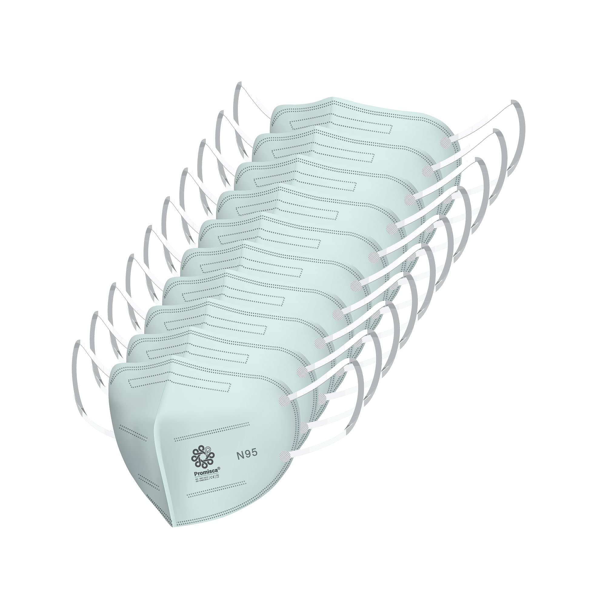 N95 Face Mask Ear Loop Style Protective Face Mask 5 layered filtration with genuine Meltblown and Hot Air Cotton (Pack of 10 Mask) (Regular, Pastel Green)