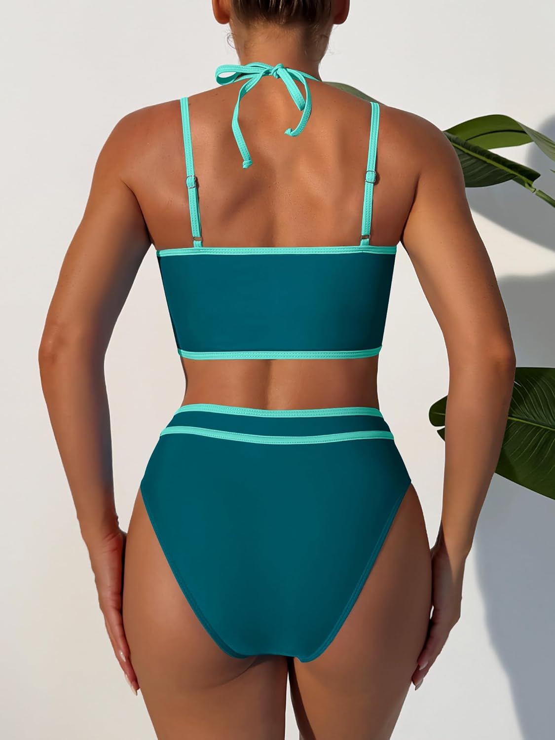 ANRABESS Womens Halter Bikini Set Color Block Sporty Swimsuits Two Piece High Waist Bathing Suit Sexy Summer Beach Swim Suits - Image 4