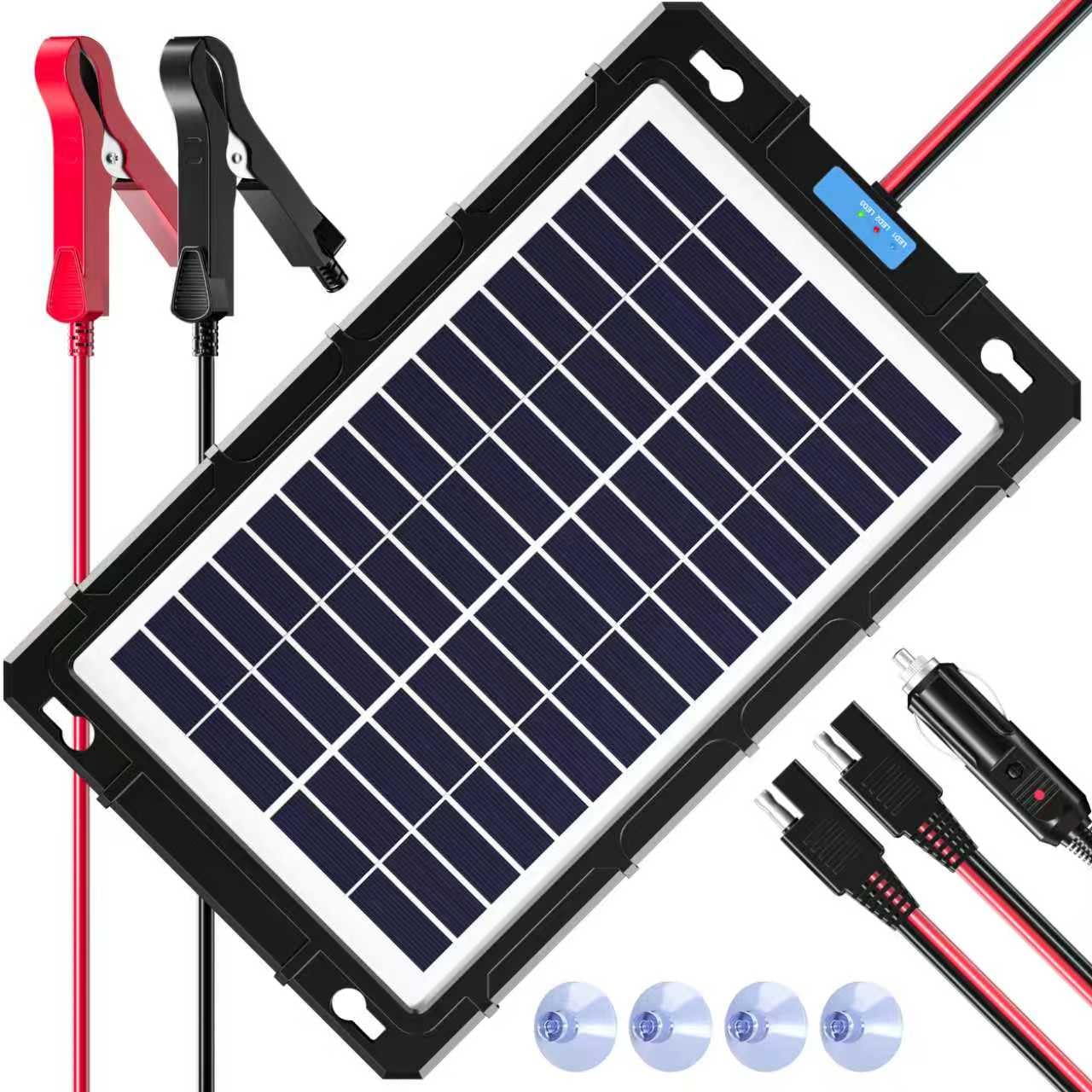 Rhorawill 8W 12V Solar Battery Charger & Maintainer, Waterproof Solar Panel Trickle Charging Kit Built-in Charge Controller, Solar Trickle Charger for Car Boat RV Motorcycle Trailer Automotive, etc.