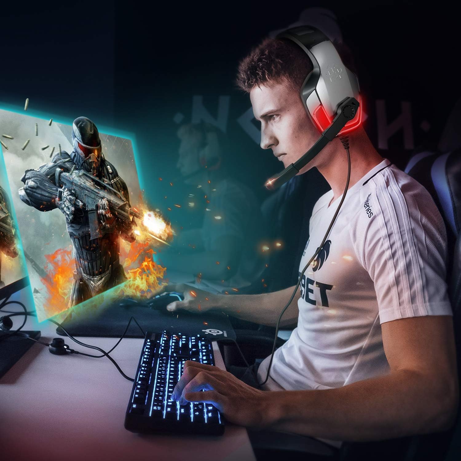 JAKO Gaming Headset, Headset with Noise Cancelling Microphone-Gaming Headphones for Xbox Series X, Xbox Series S, Xbox One, PS5, PS4, Mobile & PC with 3.5mm Jack (Silver)