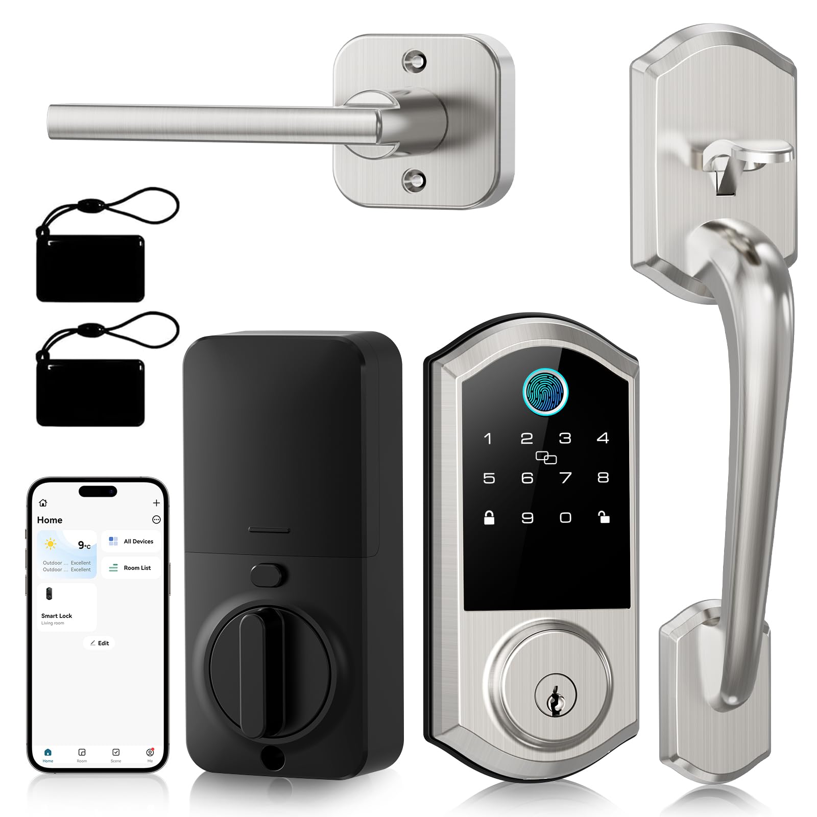 Smart Front Door Lock Set - Firstriver Keyless Entry Door Lock with Handle, Fingerprint Deadbolt with Keypad & Bluetooth App Control, Electronic Auto Lock, Works with Alexa & Google Assistant, Silver