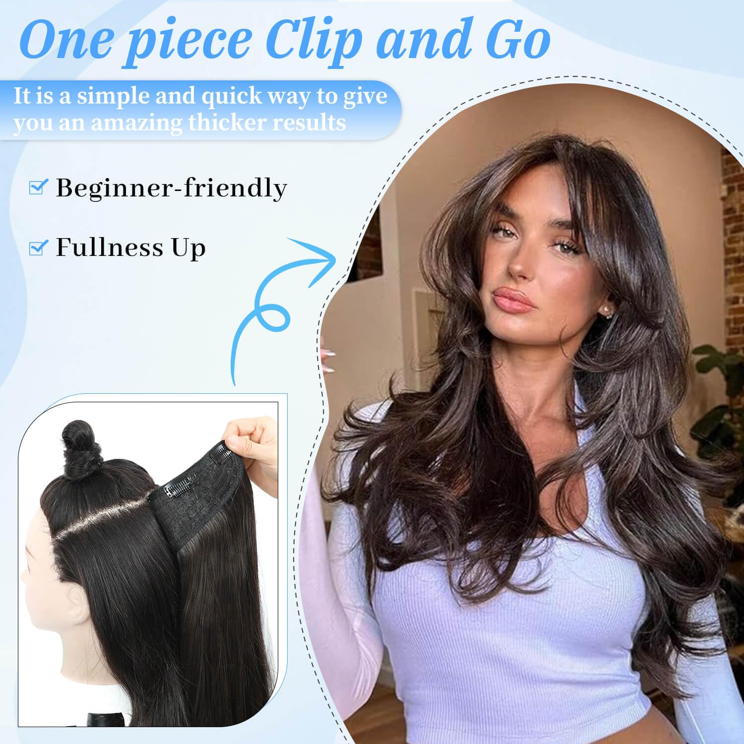 Ms taj Hair Extensions 20Inch Medium Brunette with Honey Brown Balayage Body Hair Extensions Clip in Wavy Natural Layered Full head Thick for women with Dense hair increase hair volume - Image 2