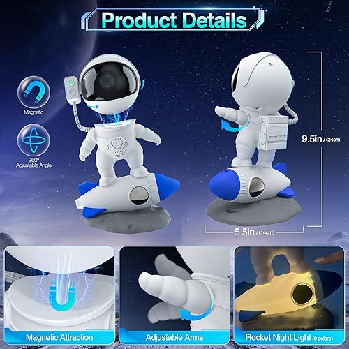 Miniatura 3 de Proyector de estrellas con luz nocturna de galaxia, proyector de luz estrellada de astronauta con altavoz Bluetooth y temporizador, lámpara de