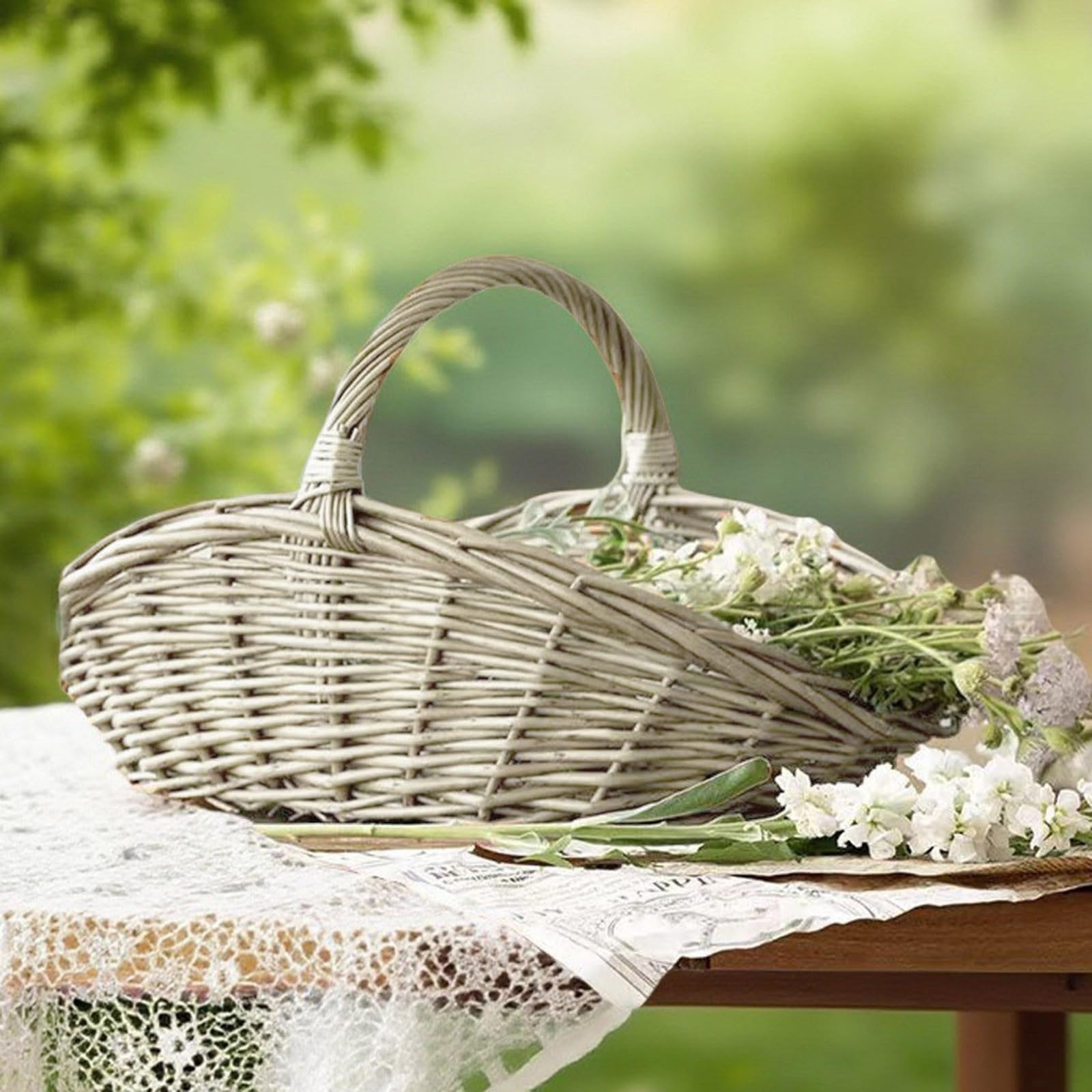 Générique Panier en Osier Naturel de Grande Capacité, Panier de RéColte Pastoral Tissé Conteneur Portable avec PoignéE pour Pique-Nique, Jardin, Cadeaux