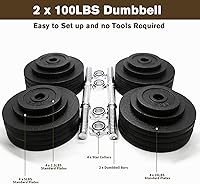 Vista 2 de Juego de mancuernas ajustables, pintadas en negro, 200 libras