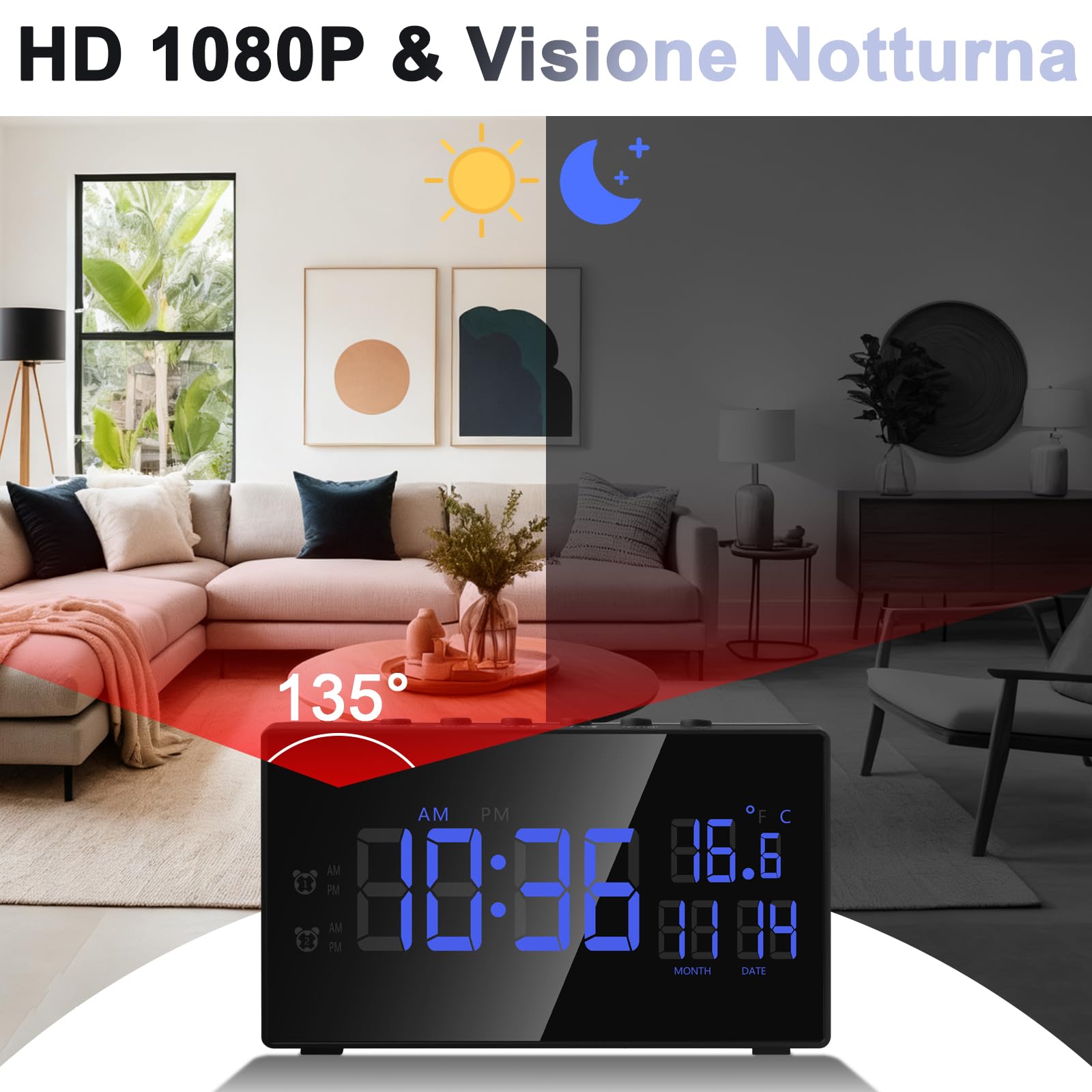 CYI Telecamera Nascosta Orologio, Microcamera Spia WiFi Invisibile 5G, Mini Videocamera Spia Portatile HD1080P con Visione Notturna Rilevamento del Movimento Per uso interno in casa, ufficio, ecc.