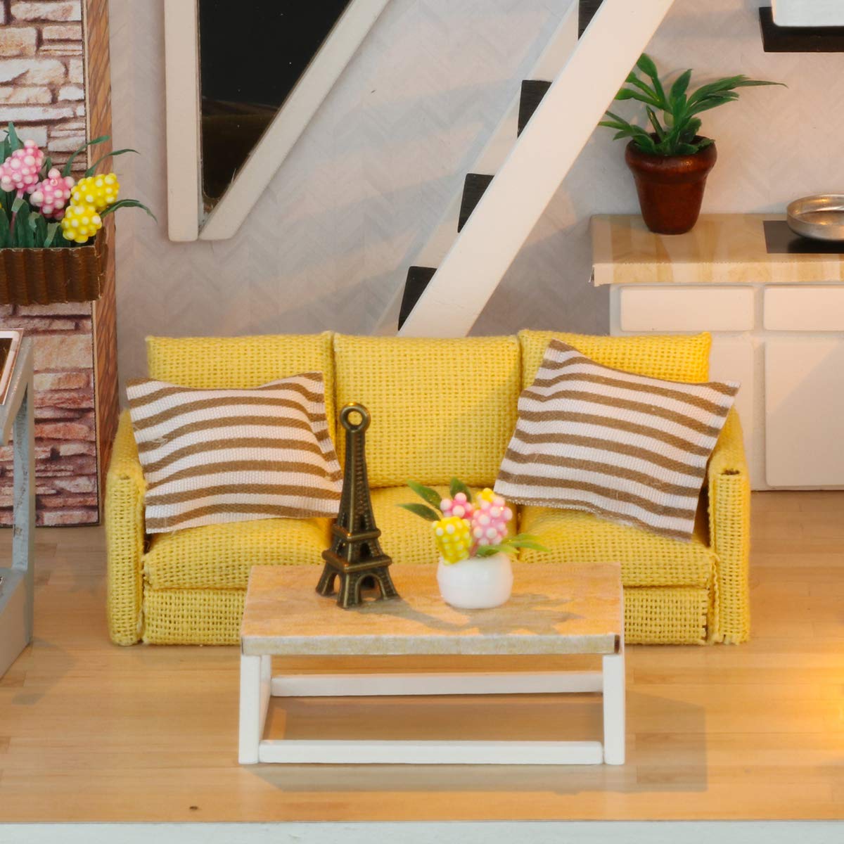 Give You Happiness domek dla lalek DIY ze światłem LED, osłoną przeciwpyłową i pozytywką, instrukcja w języku angielskim i narzędziami roboczymi