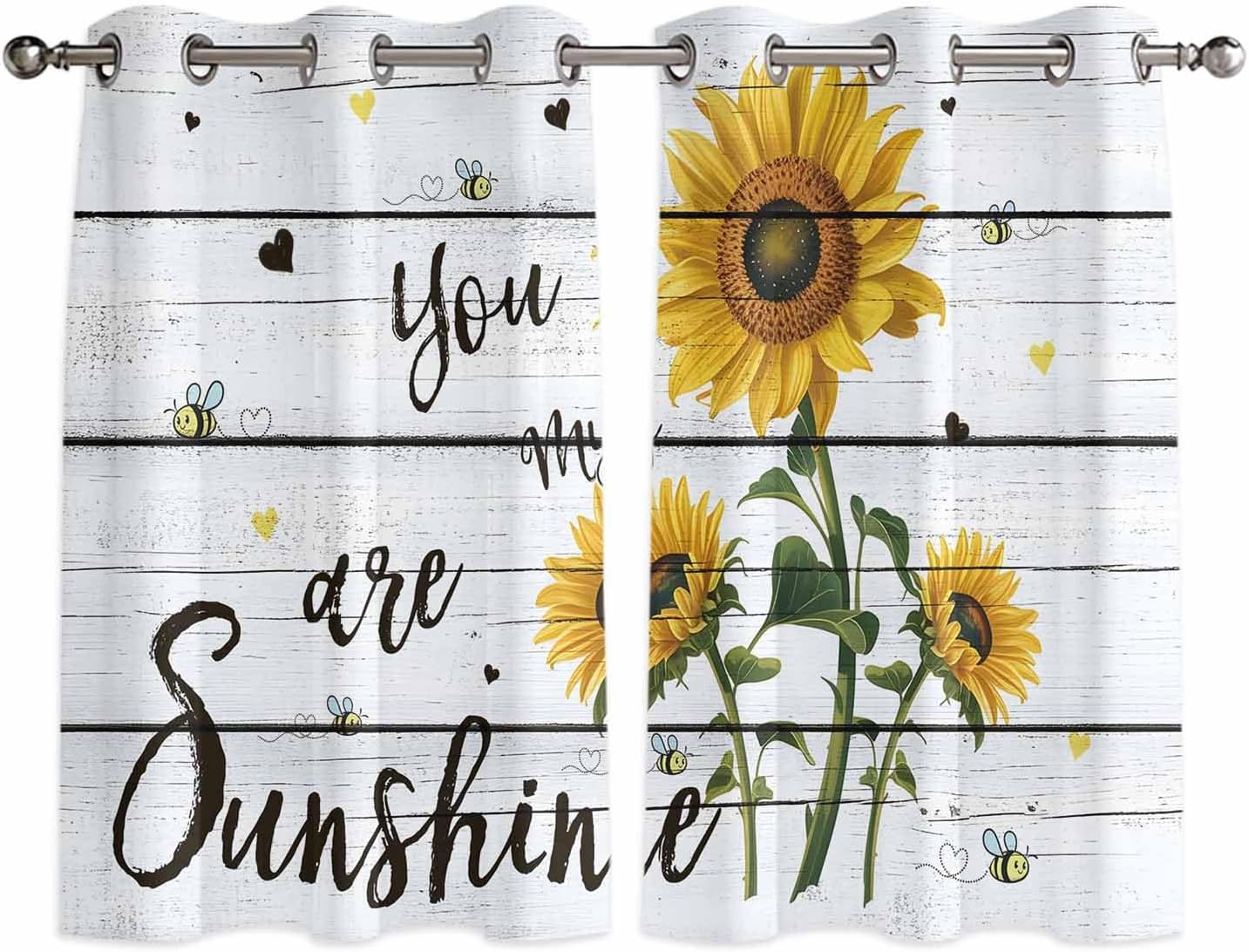 Bedroom Blackout Curtains You are My Sunshine Sunflower and Bee on Rustic Wooden Thermal Insulated Room Darkening Curtains for Living Room Grommet Blackout Window Curtains 2 Panels 40x63inch
