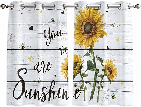 Bedroom Blackout Curtains You are My Sunshine Sunflower and Bee on Rustic Wooden Thermal Insulated Room Darkening Curtains for Living Room Grommet Blackout Window Curtains 2 Panels 40x63inch
