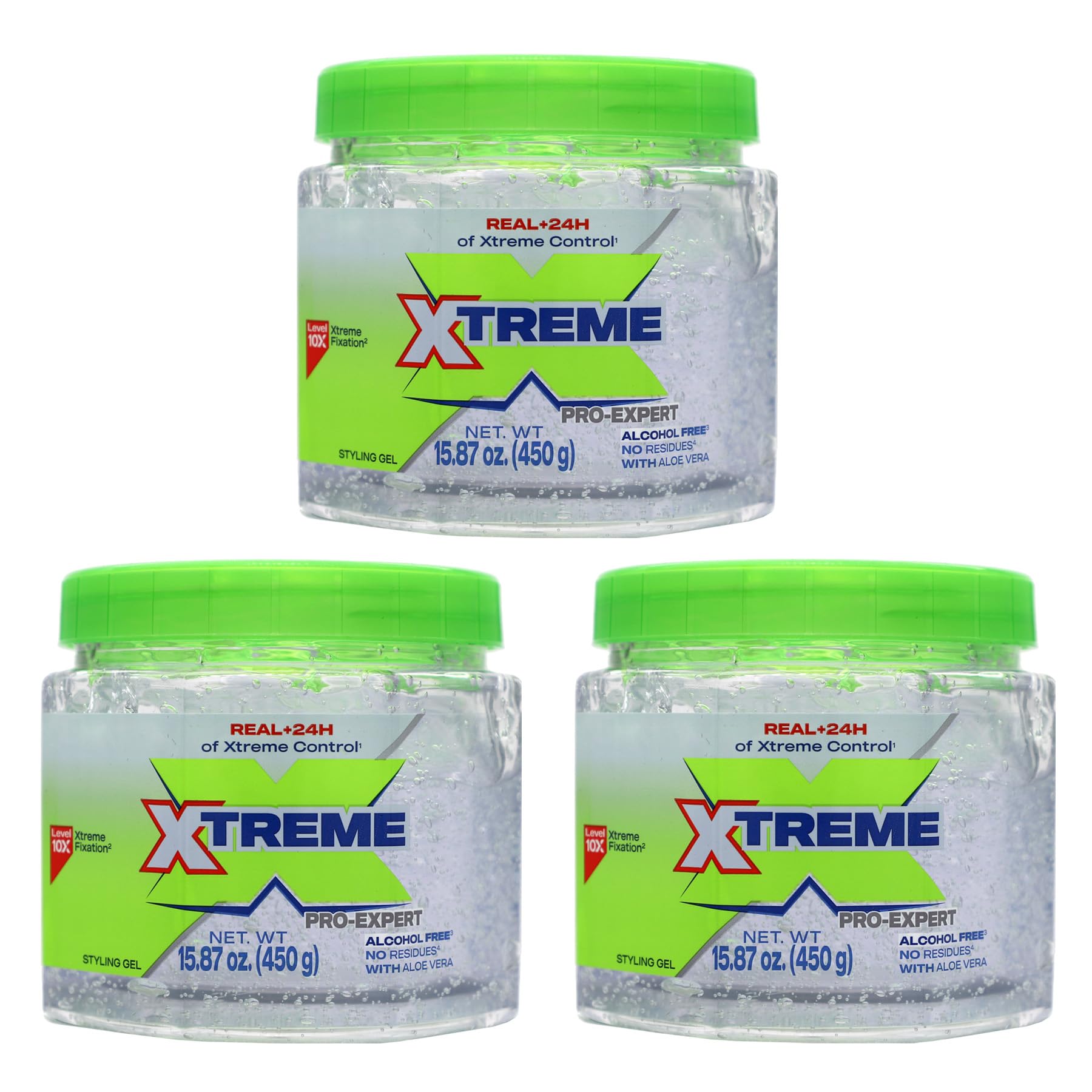 Xtreme Pro-Expert Hair Styling Gel Clear with Aloe Vera, Alcohol-Free, 24-Hour Control, 3 Pack 15.87 Oz Each