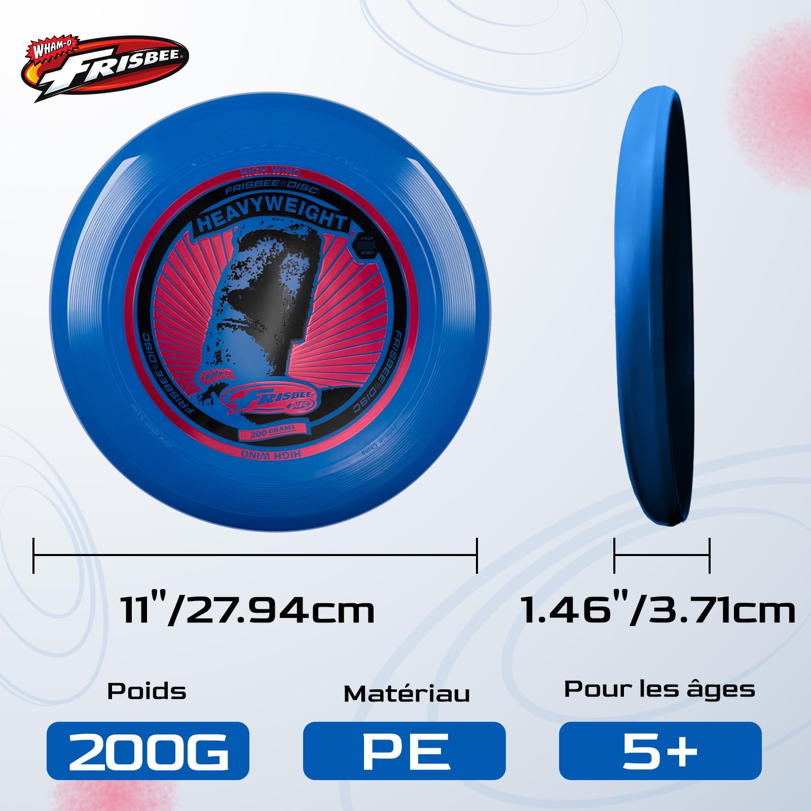 Wham-O Frisbee Heavyweight 200g, 27.94 Disque Longue Distance et Durable pour Les activités de Plein air, vol Stable pour Le Plaisir en Famille