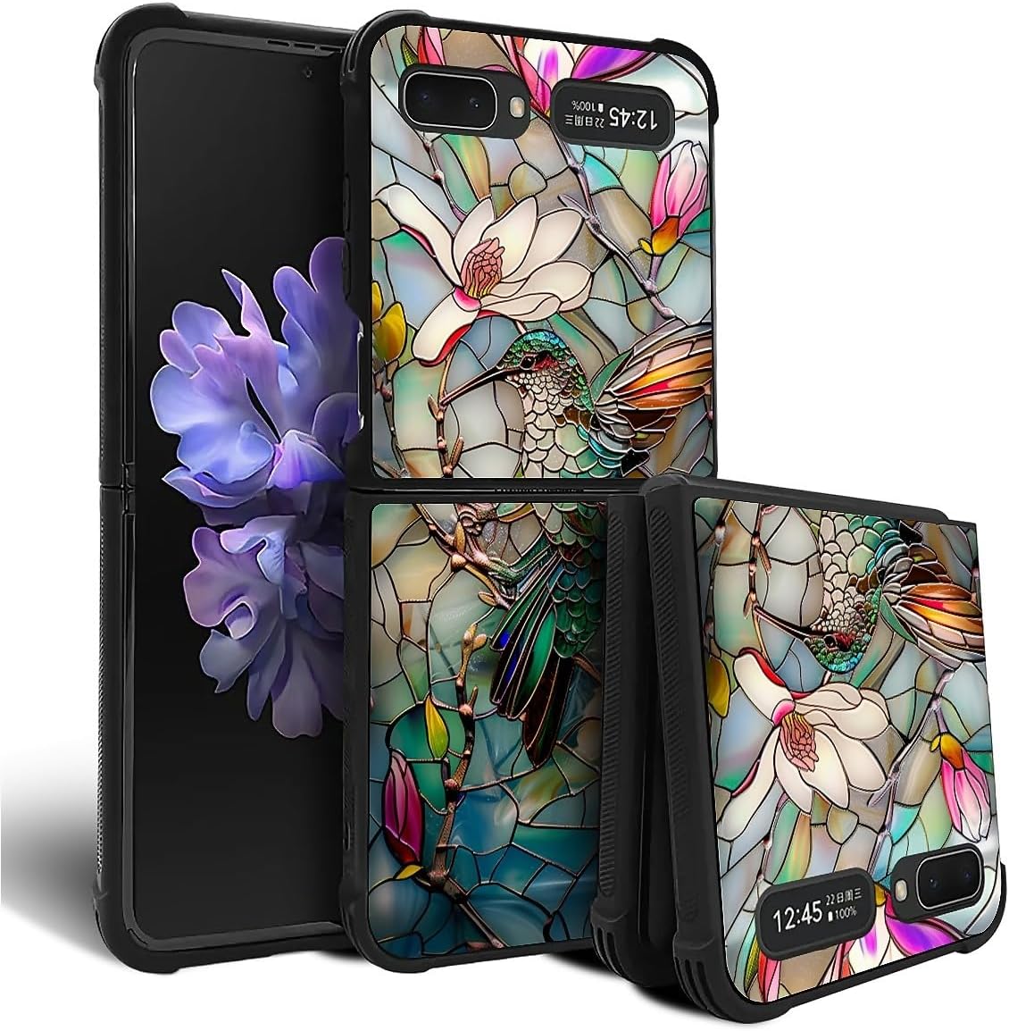 Compatible with Samsung Galaxy Z Flip 5G Mobile Case Creative Acrylic Back Panel Silicone Protection Grip Specially Designed 3D Stained Flower Looking Hummingbird image 5
