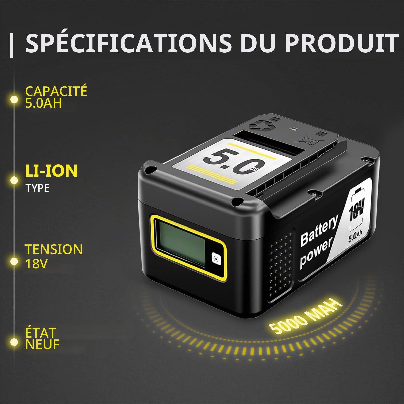 Batterie 18 V 5,0 Ah pour Kärcher, Batterie de Rechange pour Outils Kärcher, indicateur de Batterie en Temps réel, Compatible avec Tous Les Outils électriques 18 V