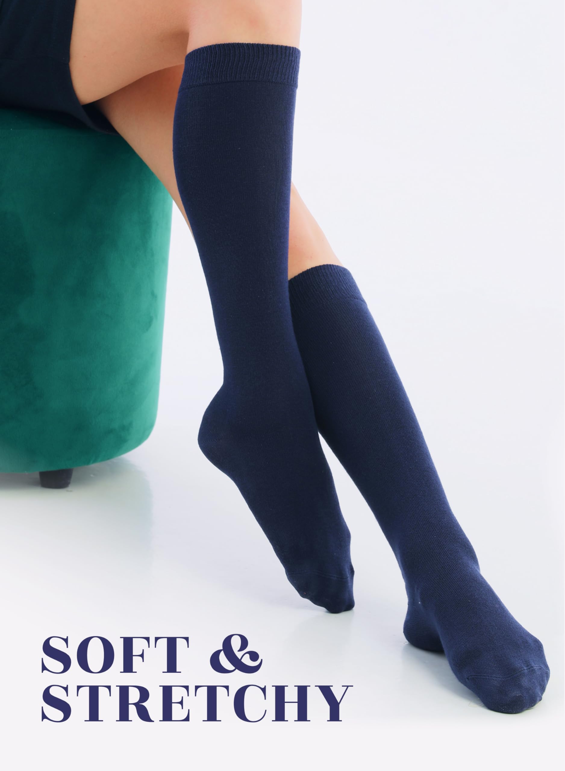 Hugh Ugoli Chaussettes hautes en bambou pour femme, Lot de 4 Paires, Coutures confortables, Chaussettes uniformes pour filles, Robe & Quotidien, Douces & Légères, Pointure: 35-38/38-42