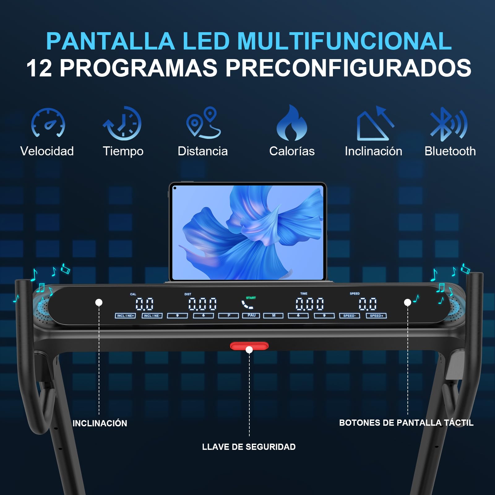 Cinta de Correr Plegable Profesional con App, Motor 4.5CV 16 km/h, Inclinación Automática 20 Niveles, Máquina de Correr para Gimnasio en Casa, Carga 150 kg, Bluetooth, Silenciosa, Pantalla LED