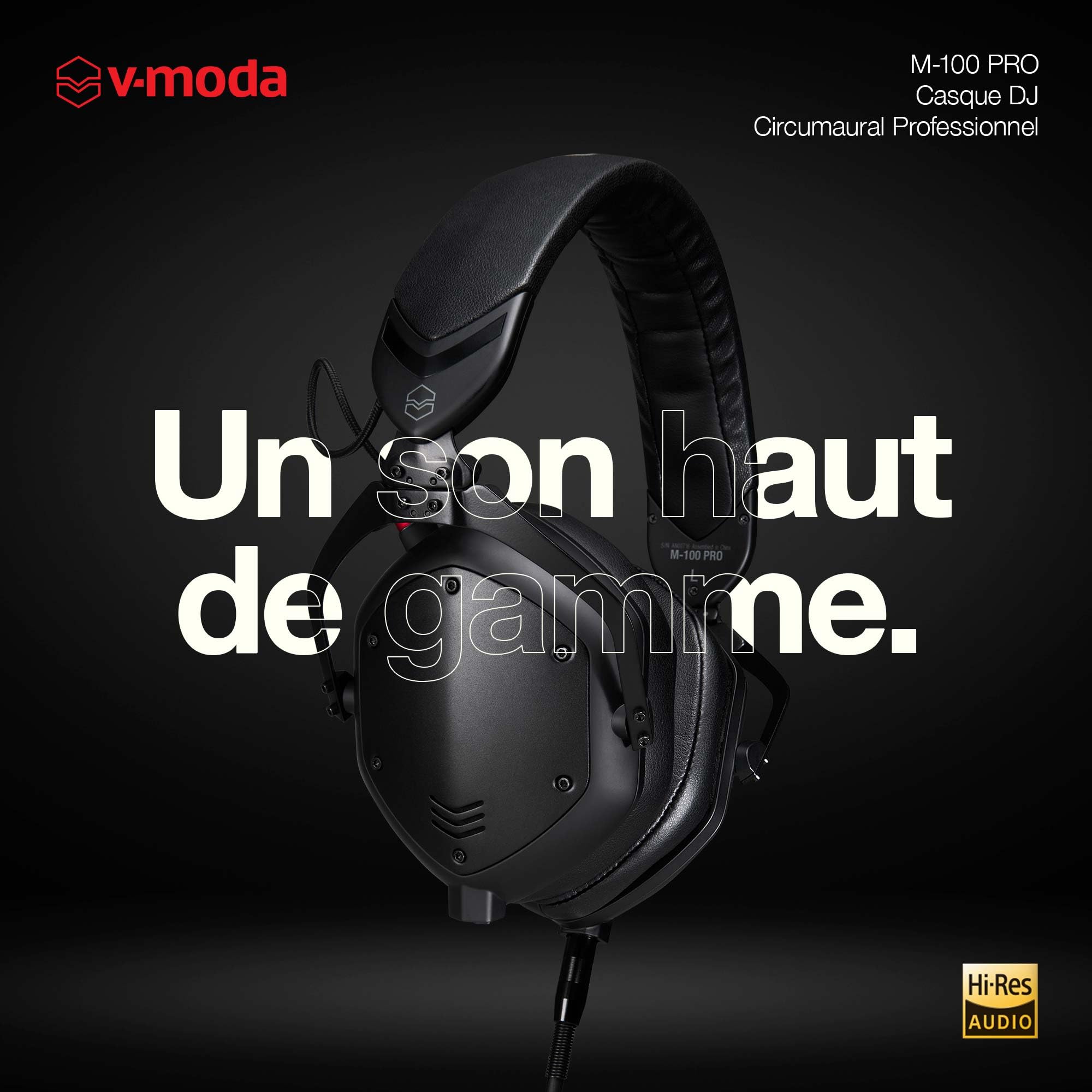 V-Moda M-100 PRO | Casque professionnel circumaural pour DJ | Conçu pour les DJs pros et la musique rythmée | Isolation phonique supérieure | Écoute à une oreille | Confort longue durée