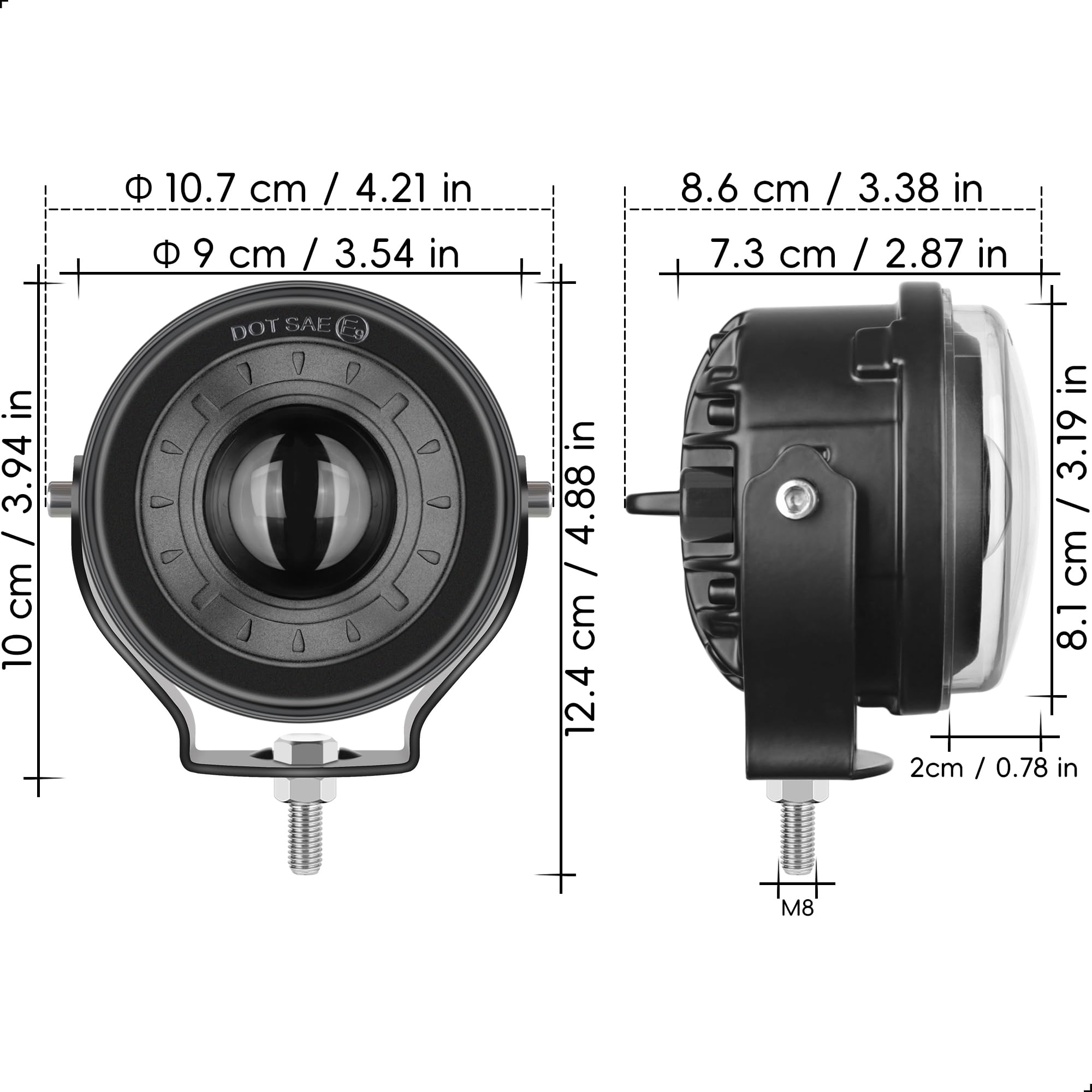 Faro supplementare a LED rotondo da 3,5 pollici, 4 x 4 fuoristrada, 12 V, 24 V, per fuoristrada, barche, Golf card, ATV, UTV, pickup, SUV, rimorchi