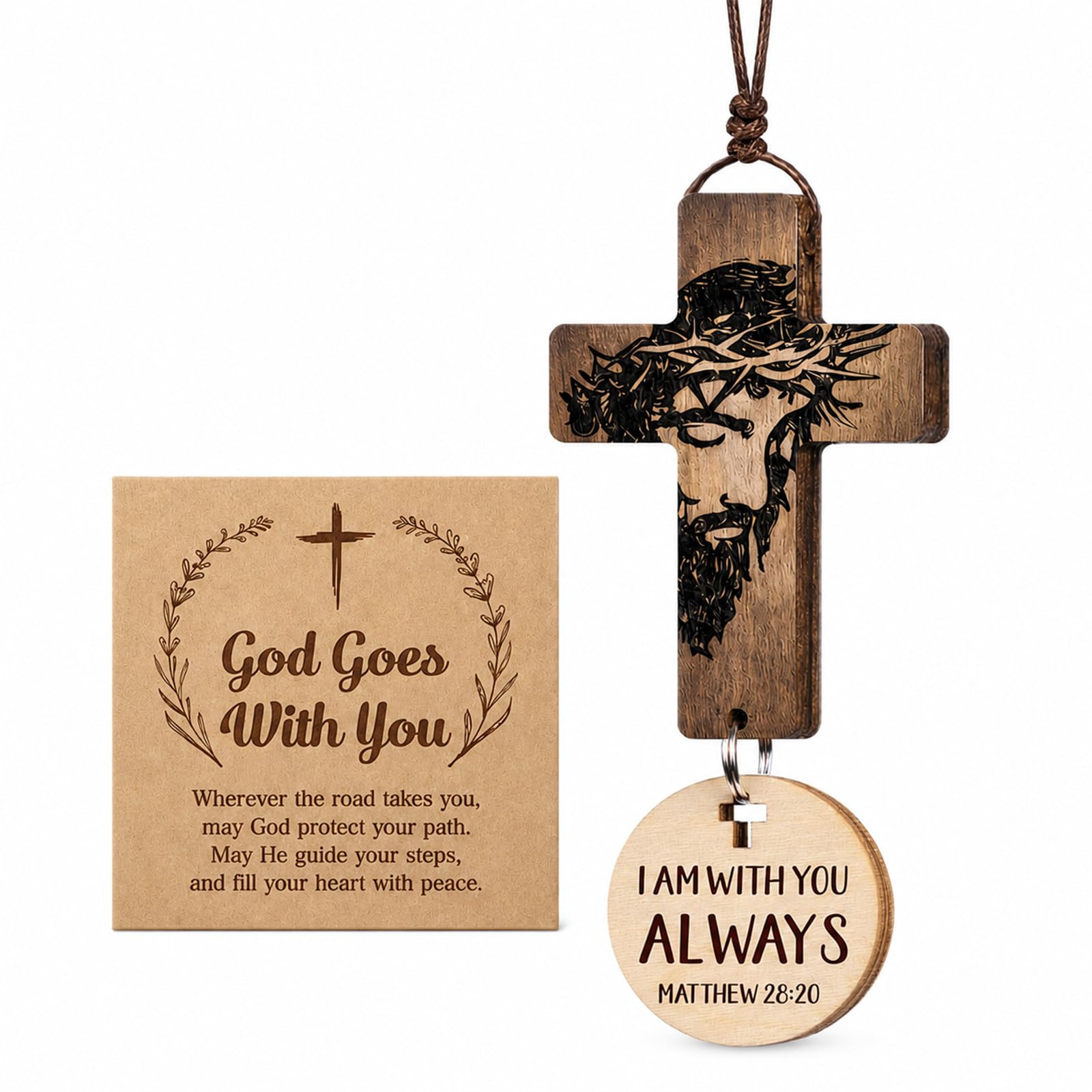Borealyn Cross Hanging Ornaments for Car Rear View Mirror, Women Cross Christian Gifts for Women Men, Bible Verse I Am with You Always for Truck SUV Home Decor Religious Gift