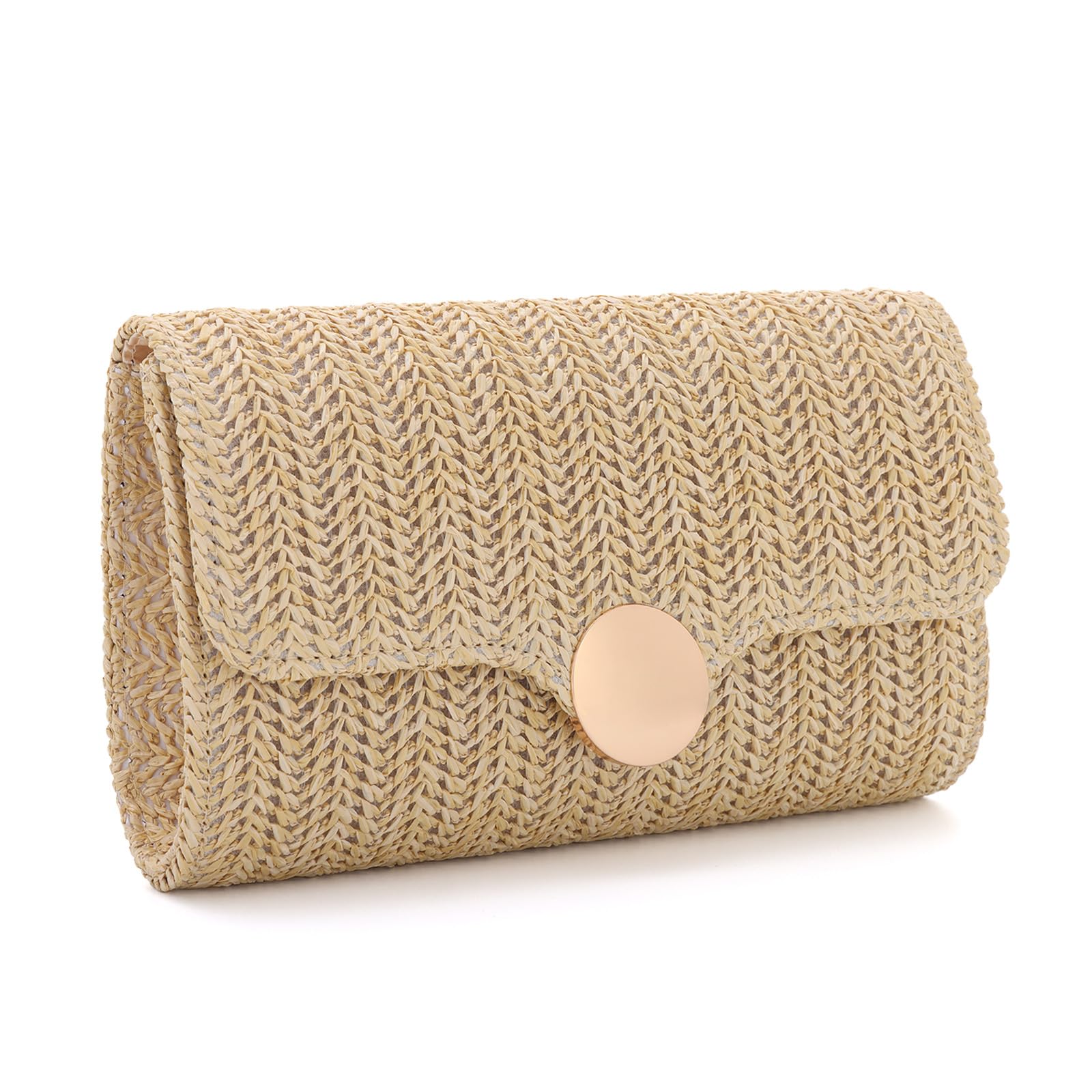Bolso de Paja Tejida para Mujeres Playa de Verano Elegante Bolso de Noche con Cadena