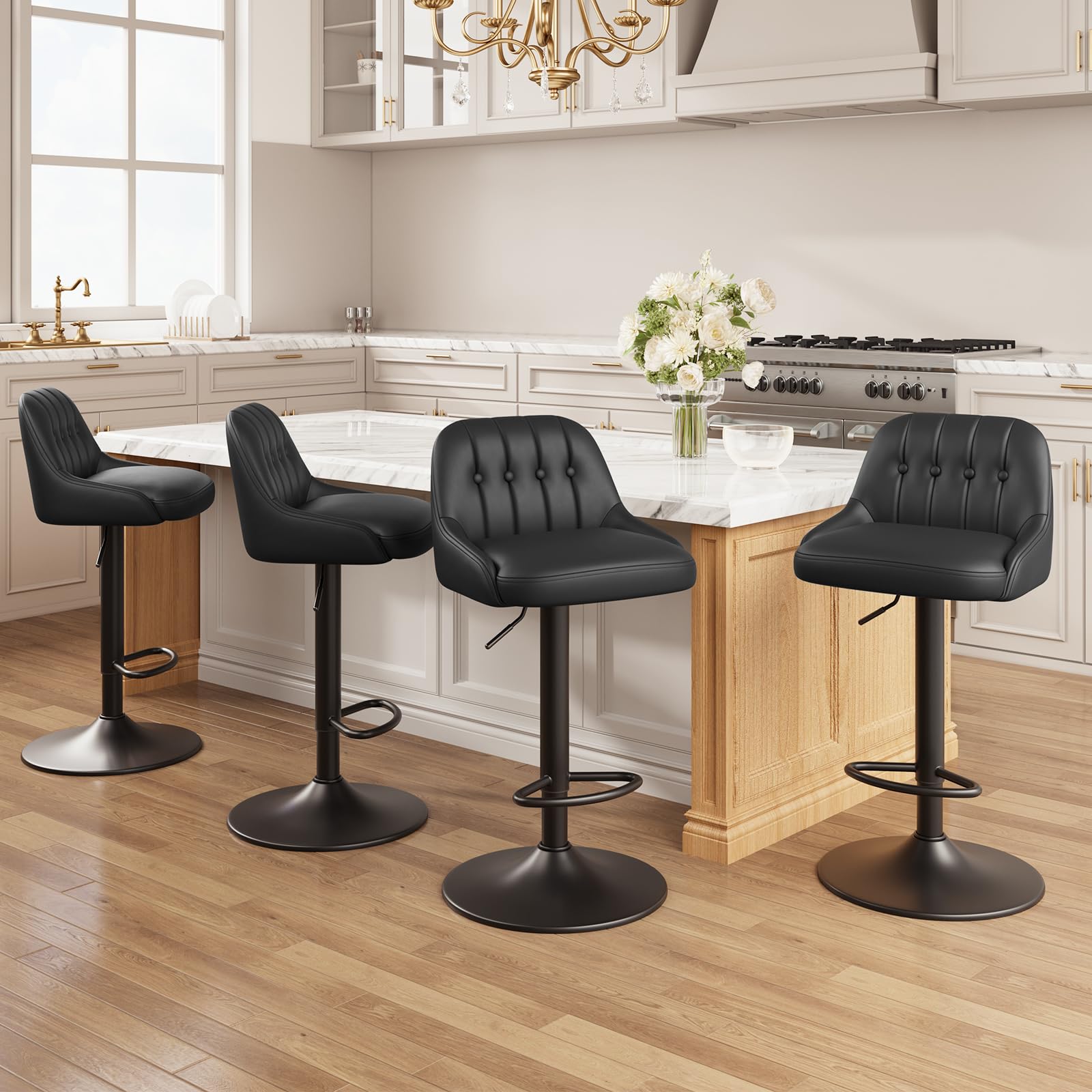 Photo 1 of ***2 CHAIRS INCLUDED, VIEW IMAGES*** MALOL Bar Stools Set of 4, Swivel Bar Chairs, Modern Adjustable PU Leather Upholstered Barstools Counter Height with Tufted Back for Bar, Kitchen Counter Island, Dining Room, Black